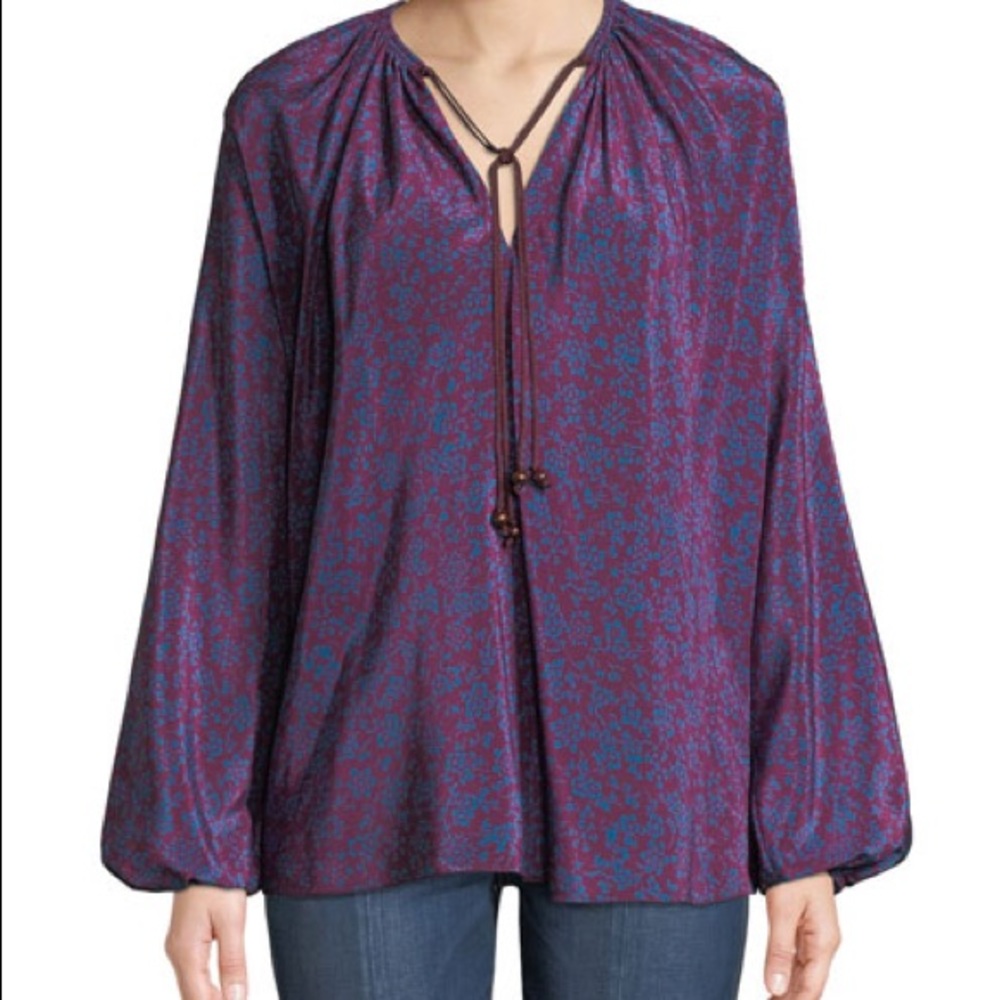 Elizabeth and James Purple Floral-Print Peasant Blouse